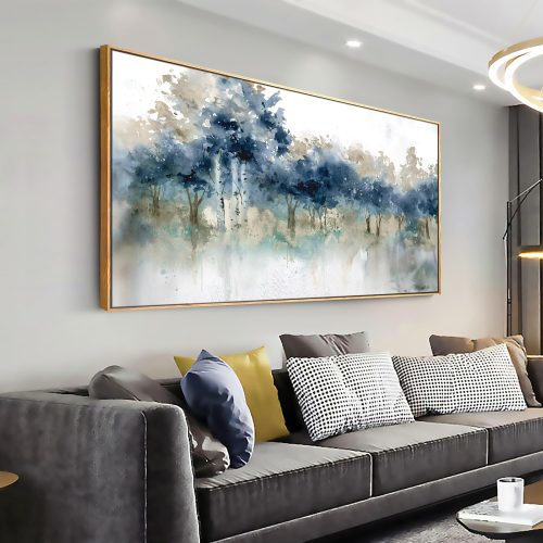 1 Wall Art Landscape Modern Wall Decor Canvas Painting Blue Ink Wall Art Large Artwork for Living Room Bedroom Office Home Decor 30"x60" with Framed