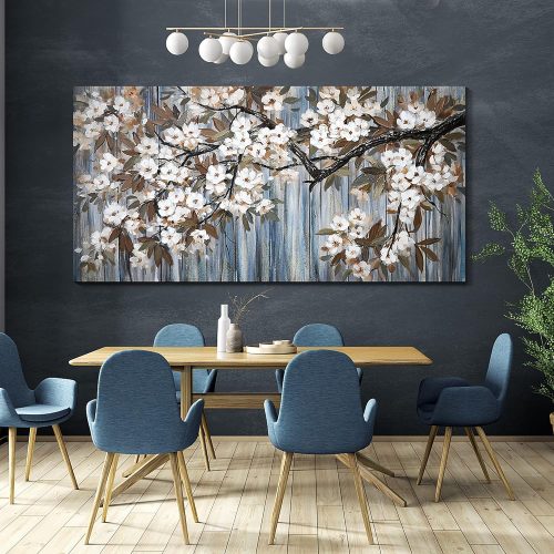 1 Large Canvas Wall Art for Living Room Wall Decor Abstract White Flower Tree with Gray Driftwood Picture Modern Framed Canvas Prints Artwork Ready to Hang for Bedroom Home Wall Decoration size 29x58