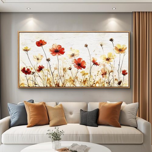1 ERQINHUA Large Framed Canvas Wall Art For Living Room Wall Decoration For Bedroom Abstract Flower Painting Wood Frame Dining Room Decor Artwork Prints Modern Room Home Decor Ready To Hang 20"X40"