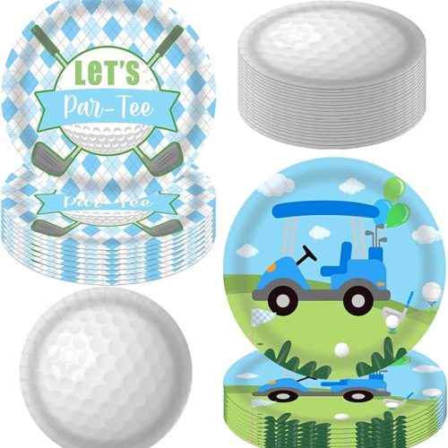 1 Golf Theme Party Paper Plates Let's Par-Tee Golf Party Decorations 48PCS Golf Cart Dinnerware Golf Ball Disposable Dessert Plates for Par-Tee Boys Birthday Baby Shower Favors Supplies