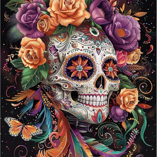 1 JOASURA Skull Diamond Art Kits for Adults,DIY Diamond Painting Round Full Drill 12x16in,5D Diamond Dots Art for Beginning Home Wall Decor