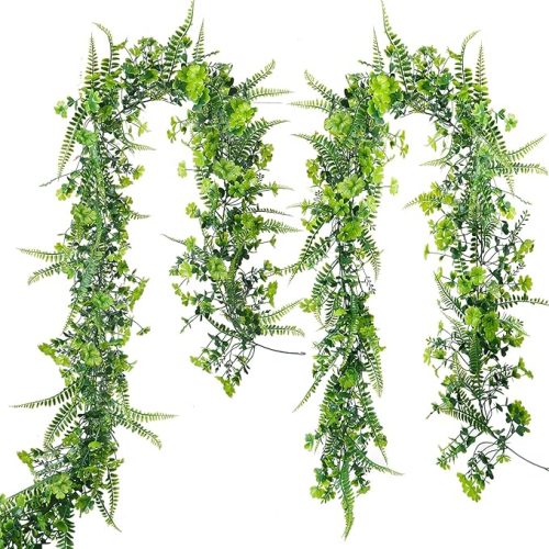 1 2 Pack 11.5Ft St. Patrick's Day Shamrock Clover Plants Faux Greenery Garland with Fern Artificial Ivy Vines Garland for Spring Home Indoor Outdoor Wall Garden Front Door Decor