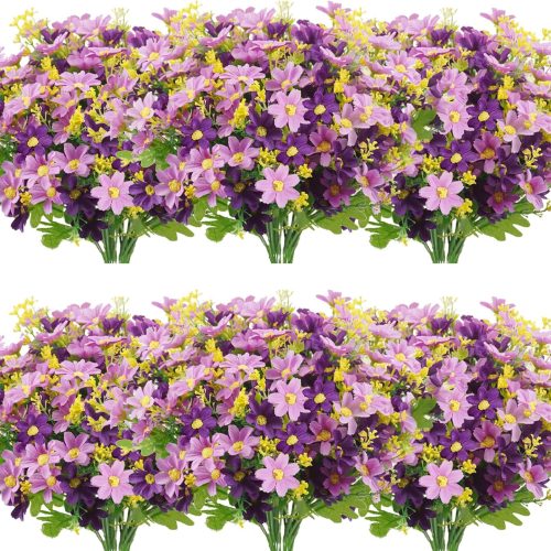 1 Uieke 12 Bundles Artificial Flowers for Outdoors UV Resistant Fake Daisy Mums Flowers No Fade Shrubs Plants Indoor Outside Planter Home Wedding DIY Garden Porch Décor (Purple)