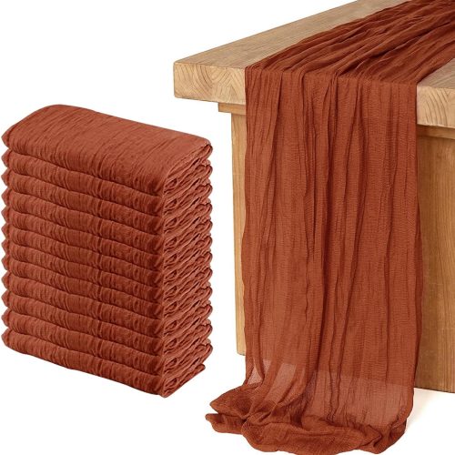 1 12 Pack Cheesecloth Table Runner, Runner Gauze Boho Wedding Decor Romantic Table Runner for Wedding Birthday Party(35" x 118") (Terracotta)
