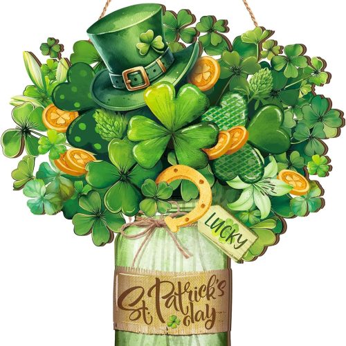 1 Boao St. Patrick's Day Welcome Sign Wooden Hanging Decor Farmhouse Rustic Door Decoration St. Patrick's Day Wreath Sign with Bow Ornament for Holiday Irish Home Indoor Outdoor Farmhouse Window