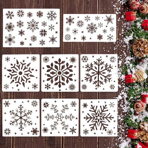 8 Pcs Christmas Snowflake Stencil for Crafts, Large Reusable Snowflake Drawing Painting Stencil Winter Holiday Snow Flake Stencils Template for Window Wall Wood, Xmas Home Decor