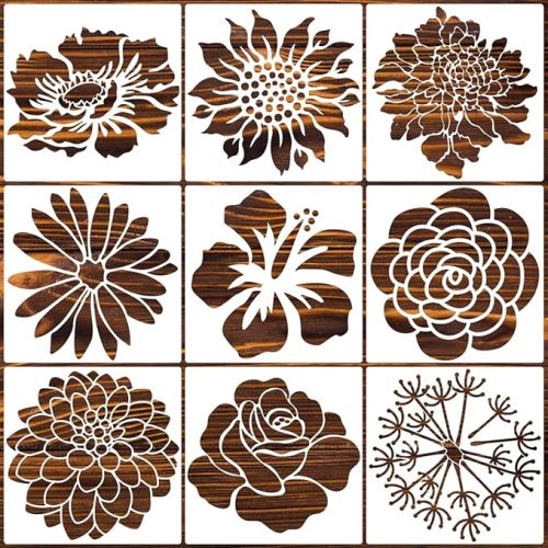 Large Flower Stencils for Walls 14inch Fence Stencil for Outdoors Floral Stencils Reusable Rose Hibiscus Daisy Sunflower Stencil for Wood Wall Furniture Fabrics DIY Decor