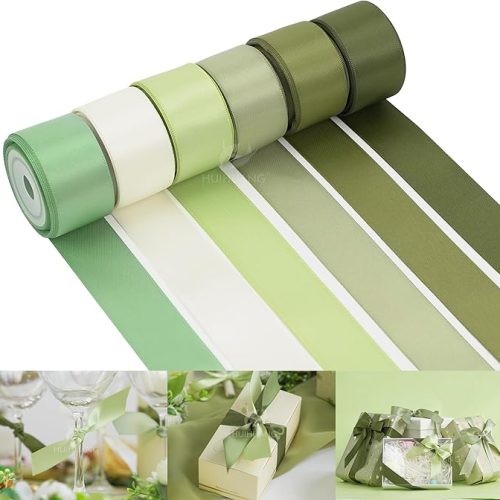 Sage Green Satin Ribbon 1 inch Sage Double-Faced Silk Satin Ribbon for Gift Wrapping Flower Bouquet Wedding Baby Shower Decor Crafts- 6 Colors X 5 Yards Each