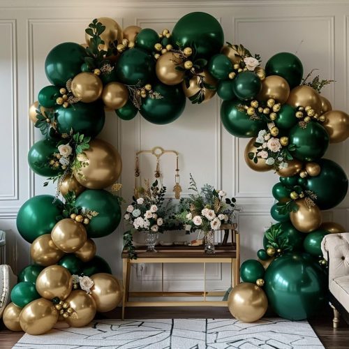 1 Emerald Green Gold Balloons Garland Double Stuffed Dark Green Gold Balloons Hunter Forest Metallic Arch Kit for Birthday Baby Shower Jungle Graduation Party Decorations