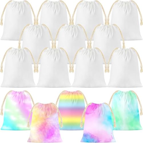 50 Pieces 4x6 Inch Drawstring Sublimation Blank Bags Bulk Small Tie Dye Muslin Bags Christmas Party DIY Gift Treat Sachet Sack Reusable DIY Empty Pouch for Birthday Home Craft Favors