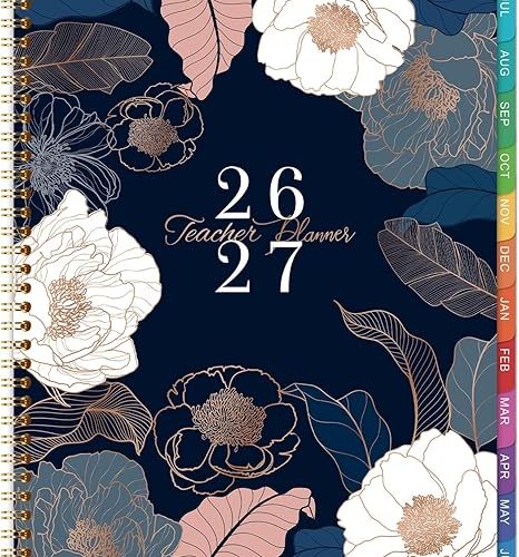 Teacher Planner 2026-2027 - Teacher Lesson Planner 2026-2027, July 2026 - June 2027, 11" x 8.3", Weekly & Monthly Lesson Plan Book for Teachers - Engraved Floral