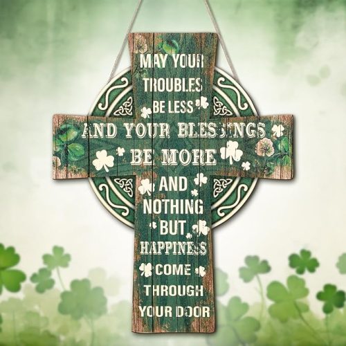 St Patricks Day Door Decorations Green Cross Welcome Door Sign Wooden Sign with Irish Blessing Hanging Decoration Clover Home Wall Decor Irish Gifts for Front Door and Wall