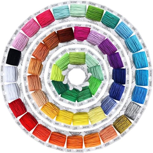 Rainbow Embroidery Floss String - Cross Stitch Thread- Friendship Bracelets Floss bobbins- Crafts Floss-50 Pcs 8m Mercerized Embroidery Floss bobbins Included of 2 pcs Metallic Embroidery Thread