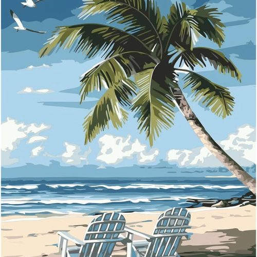1 Paint by Numbers Kit for Adults - Beach DIY Adult Paint by Number Kits Seascape Acrylic Canvas Painting for Adults Beginners Kids Art Crafts Without Frame, 16x20 Inch