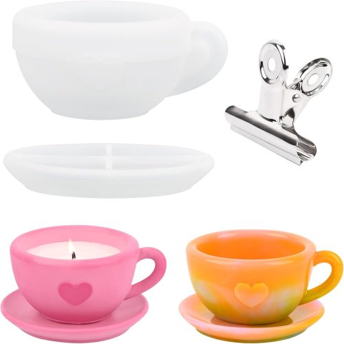 1 Coffee Cup Resin Mold, Candle Vessel Silicone Molds, Candle Cup with Tray Epoxy Mold for Epoxy Casting DIY Resin Craft Plaster Art Jewelry Gifts Home Decor
