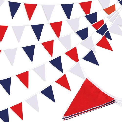 1 Red White and Blue Patriotic Pennant Banner Garland, for Fourth of July, USA Independence Day, Memorial Day,Veterans Day,Graduation Decorations
