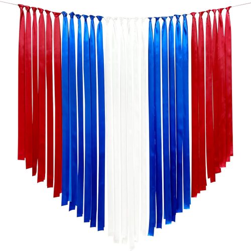 1 Red Blue and White Party Decorations Ribbon Fringe Hanging Curtain Streamer Backdrop Garlands for 4th of July American Independence Day USA National Day Patriotic Veterans Birthday Graduation Wedding