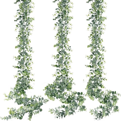 Artificial Eucalyptus Garland 3 Pack Fake Eucalyptus Greenery Garland Faux Hanging Plants Artificial Vines, 5.6 Feet/Strand for Wedding Backdrop Arch Wall Table Party Outdoor Festival Decor