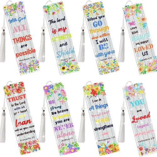 Christian Bible Verse 8PCS Diamond Painting Bookmarks Kits 5D Diamond Painting Christian Bible Bookmark Tassel Christian Diamond Art for Home Office School Craft Lover Book Lovers Gift for Christmas