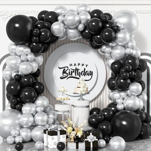 Black and Gold Balloons Arch Kit, 120 Pcs Black Metallic Gold Balloon Garland, 18 12 10 5 Inch Latex Balloon for Graduation Retirement New Years Anniversary Wedding Birthday Party Decoration