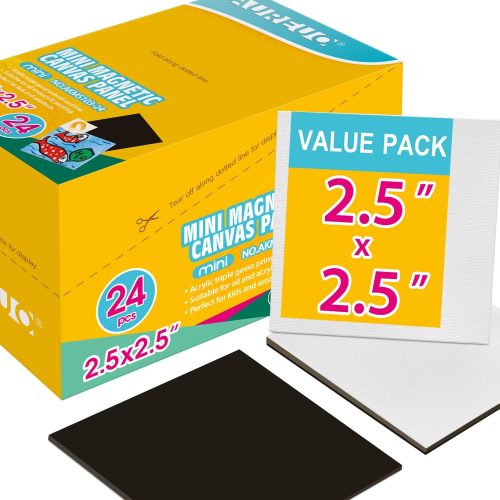 Mini Magnetic Canvas Panel 2.5x2.5 Inch / 24 Pack - Small Square Flat Canvas Board with Magnet Back Art Gift Set Bulk Pack Tiny Thin Canvases for Christmas Painting & Craft