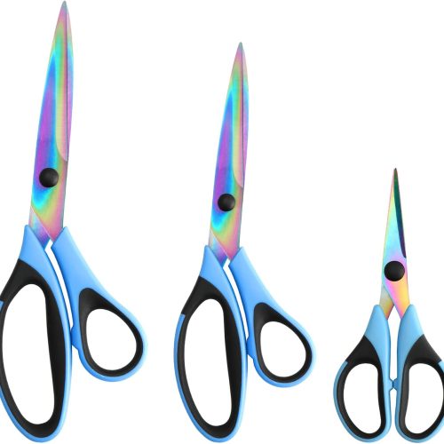Craft Scissors Set of 3 Pack, All Purpose Sharp Titanium Blades Shears, Rubber Comfort Grip Handle, Multipurpose Fabric Scissors Tool Set Great for Office, Sewing, Arts, School and Home Supplies, Blue