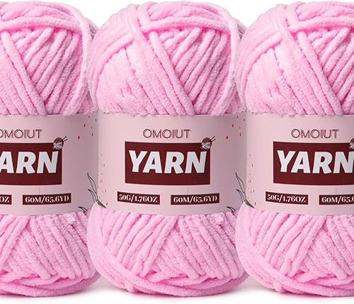 1 3 Packs Plush Chenille Chunky Crochet Yarn - Baby Yarn for Crocheting Soft - Velvet Yarns Knitting for Blankets Crafts - Fluffy Amigurumi Yarns 150g / 196.8yds(3 Dark Pink)