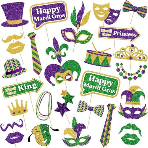 1 31 Pieces Mardi Gras Photo Booth Props Masquerade Party Photo Booth Props for Mardi Gras New Orleans Party Decorations Masquerade Costume Accessories Funny Selfie Photography