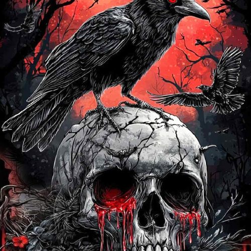 Helloween Crow Diamond Painting Kits for Adults, 5D Skull with Blood Horror Diamond Art Kits for Beginners, DIY Full Drill Diamond Kits Gem Arts Crafts for Home Wall Decor 12 x 16 Inch