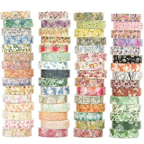 1 Flowers Washi Tape Set 60 Rolls Floral Patterns Decorative Skinny Blooms Masking Tapes for Arts, DIY Crafts, Journals, Planners, Scrapbook, Wrapping (Spring) Visit the YUBX Store