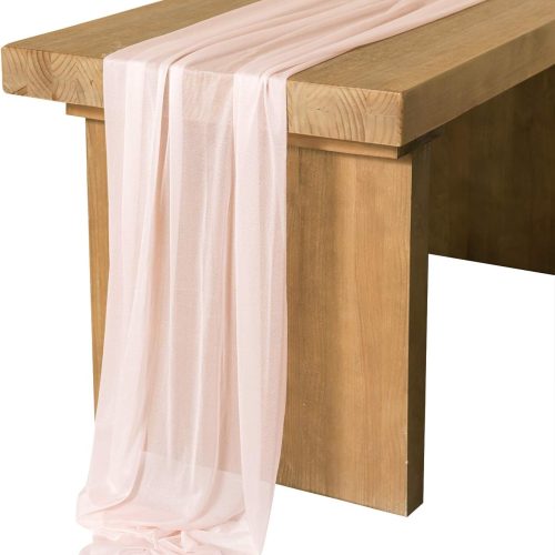 1 14Ft Blush Sheer Chiffon Like Table Runner Dusty Pink Table Runners for Rustic Wedding Reception Bridal Shower Decorations Birthday Party