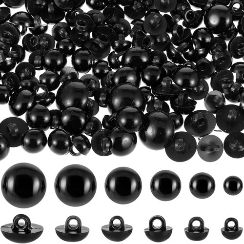 1 300 PCS Sew on Eyes for Stuffed Animals, Black Safety Eyes Buttons Plastic Mushroom Domed Sewing Crafting Eyes for DIY Bear Puppet Plush Crochet Animals Doll Making (7 mm-15 mm)