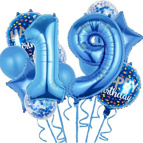 1 Balloons,11 pcs Foil Balloons 19 Year Old for 19th Birthday Party Supplies Decoration,Confetti Balloon Kids Party Balloons Birthday Party Supplies 19 Years Old Birthday Balloon for Kids (19th, Blue)
