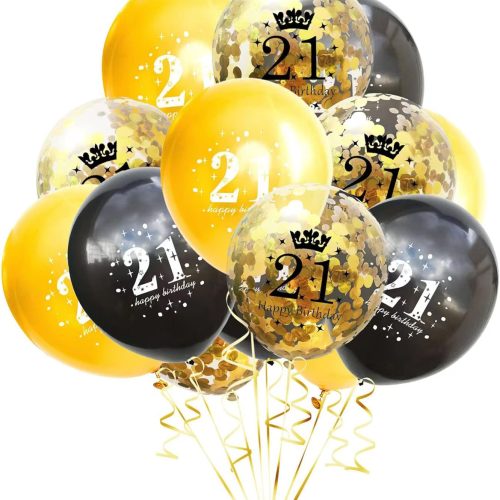 21st Birthday Balloons Black and Gold 21st Birthday Decorations for Him Her Latex Gold Confetti Balloon 21 Years Old Theme Happy Birthday Party Supplies 15 Pack 12 Inch