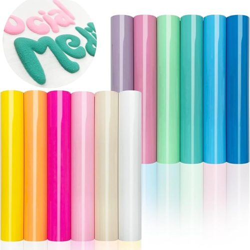 1 12Pcs DUEUIOE Puff Vinyl Heat Transfer 12x10Inch, Puff Vinyl Heat Transfer for Tshirts Sweatshirts Hats 3D Texture Puff Vinyl, Ideal for HTV Craft Projects, Easy to Use Puff Heat Transfer Vinyl