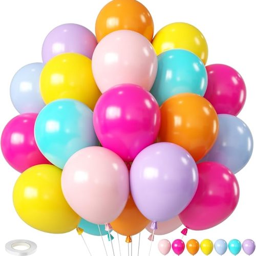 1 Tropical Balloons, 12 Inch Multicolor Rainbow Ballons Fruit Green Slate Blue Matt Orange Hot Pink Yellow Blue Purple Balloon for Birthday, Baby Shower, Wedding, Summer Party DIY Decorations
