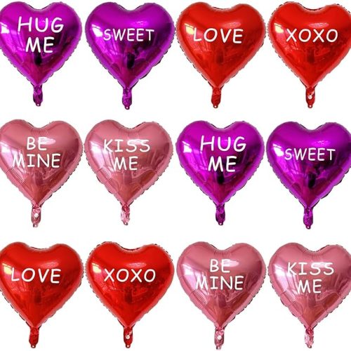 1 12 Pcs Red Heart Shaped Balloons 18 Inch XOXO | LOVE | SWEET Valentine Balloons for Valentines Day Bridal Shower Wedding Party Decorations (Red,Pink, Hot Pink)