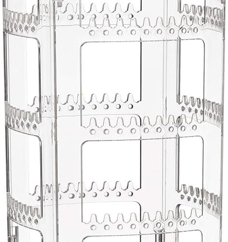 1 Sooyee 360 Rotating Earring Holder and Jewelry Organizer, 4 Tiers Jewelry Rack Display Classic Stand, 156 Holes and 160 Grooves for Necklaces Earrings Piercings, Clear
