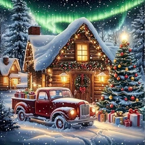 5D Christmas Red Truck Diamond Art Painting Kits for Adults,Landscape Diamond Painting Kits for Beginners,Full Drill Diamond Dot,Gem Art Crafts for Adults Wall Decor 14x14inch