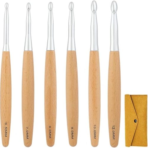Large Crochet Hooks Set 6.5mm,7.0mm,8.0mm,9.0mm,10.0mm,12mm,Big Crochet Hooks with Beech Wood Handle K L M N Q