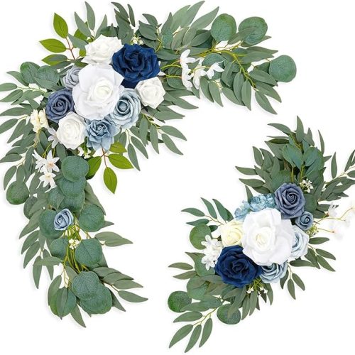 Wedding Arch Flowers (Pack of 2), Artificial Dusty Blue Flowers Faux Flower Swag Welcome Sign Floral Arrangements for Wedding Ceremony Reception Party Home Decor