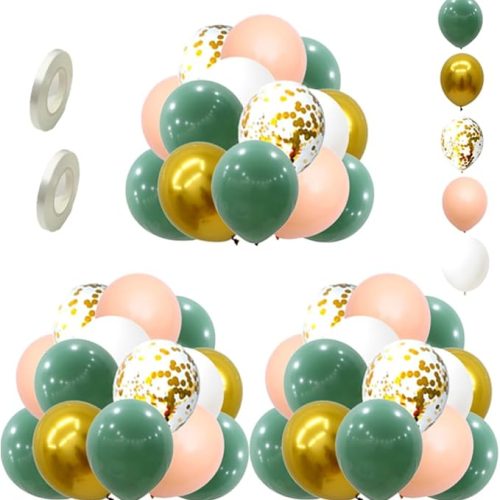 60 pcs 12 inch Green Latex Balloon Gold White Balloons Green Balloon Garland Kit Confetti Balloons for Women Birthday Wedding Engagement Bachelor Bridal Shower Party Decorations