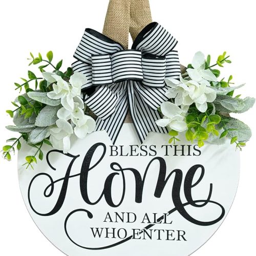 Welcome Sign for Front Door Wreath, Welcome Home Decorations, Wreaths for Front Door, Floral Round Wood Wall Decor, Front Porch Decor Gifts, for Spring Summer Fall All Seasons Holiday Christmas Decor