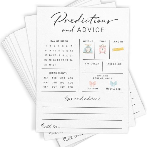 Baby Predictions & Advice Cards for New Parents – Baby Shower Game, Wishes for Mommy & Daddy, Gender Reveal Boy or Girl, Modern Minimal Design, 30 Cards