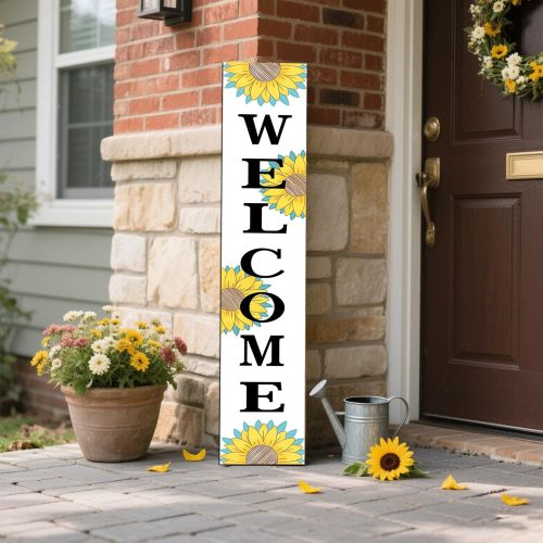 1 Sunflower Porch Sign Summer Front Door Hanging Decorations Indoor Outdoor Wooden Vertical Standing Welcome Signs For Home Yard Farmhouse Holiday Decor 47 x 7.8 inch