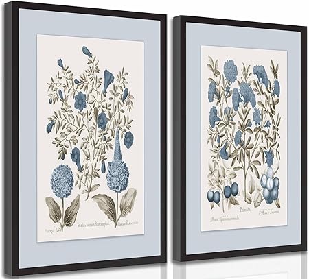 2 Pcs Hydrangea Floral Canvas Wall Art Vintage Rustic Farmhouse Sepia and Blue Flowers Botanical Still life Painting Picture Wall Decor Poster Print Artwork for Bedroom Office Home Decoration Unframed