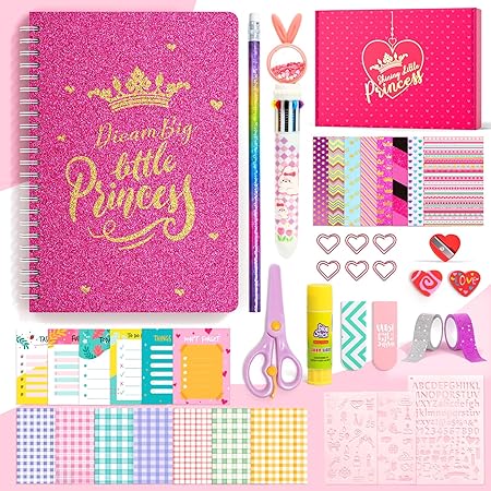 Princess DIY Journal Kit for Girls Gift for 8-12, 50 Pcs Scrapbook & Diary Supplies Set, Journaling Art Crafts Kit with Storage Case, Birthday Gifts for Teen Girls Craft Sets.