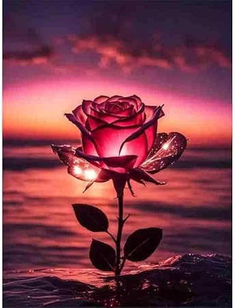 Rose Diamond Art Painting Kits for Adults Beginners,Flowers DIY 5D Diamond Art Kits,Beach Diamond Art Painting for Home Wall Decor (30x40cm/11.8X15.7inch)