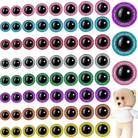 128 Pieces 8 Colors Plastic Safety Eyes Glitter Doll Stuffed Animal Amigurumi Eyes Round Craft Domed Button for Doll Bear Puppet Toy Plush Animal DIY Craft