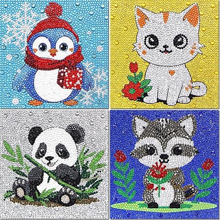 Diamond Art Kits for Kids 4 Pcs Diamond Art for Girls Boys Beginners Arts and Crafts for Kids Ages 8-12 (Penguin Panda)
